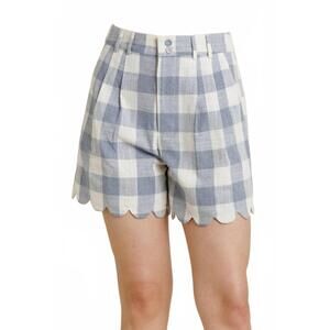 NEW AUREUM women's scallop edge gingham shorts in blue